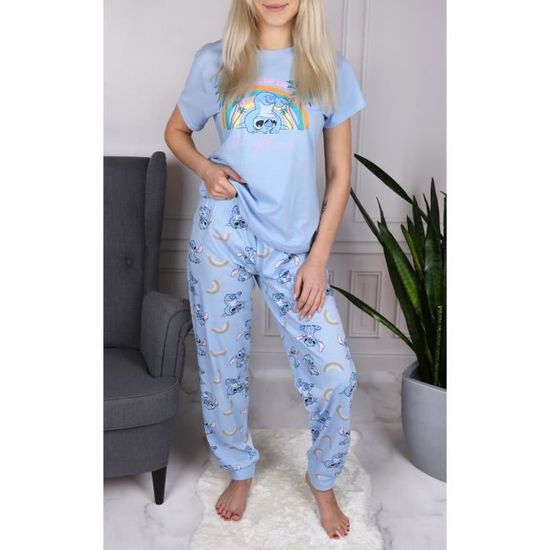 Stitch Disney Pyjama coton manches courtes femme Bleu Cdiscount Pret a Porter