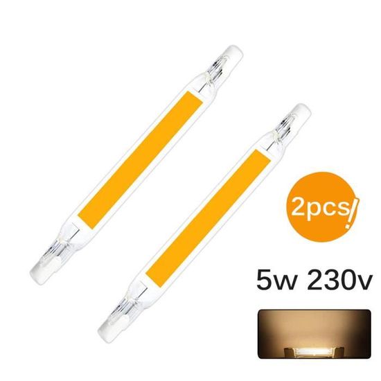 2PCS Ampoule LED R7S COB filament - 5W 230V - 78mm - 1300LM - 360 degrés - BLANC chaud