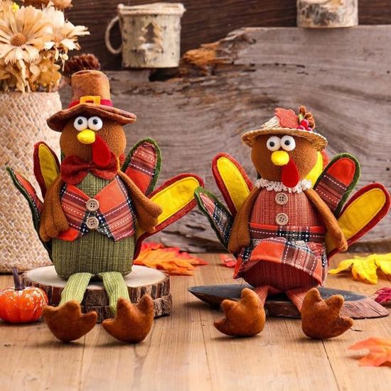 2 Figurines GNOME D'automne En Peluche - Décoration Thanksgiving, Maison, Salon - Porte-bonheur, Lestées, Mignonnes