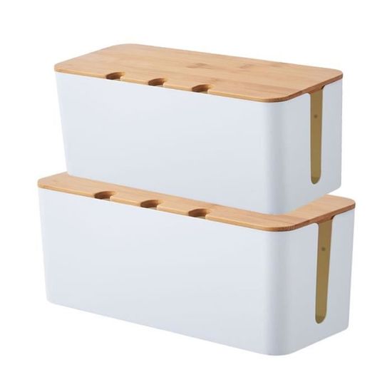 Boîte de Rangement de Câbles, Grand Boîte Cache Câble, Boîte de Gestion de Cordon avec Bois Couvercle, Boîtier d'Organisation des Câbles pour Cables Chargeurs Multiprises Noir 29.5 * 11.4 * 11cm