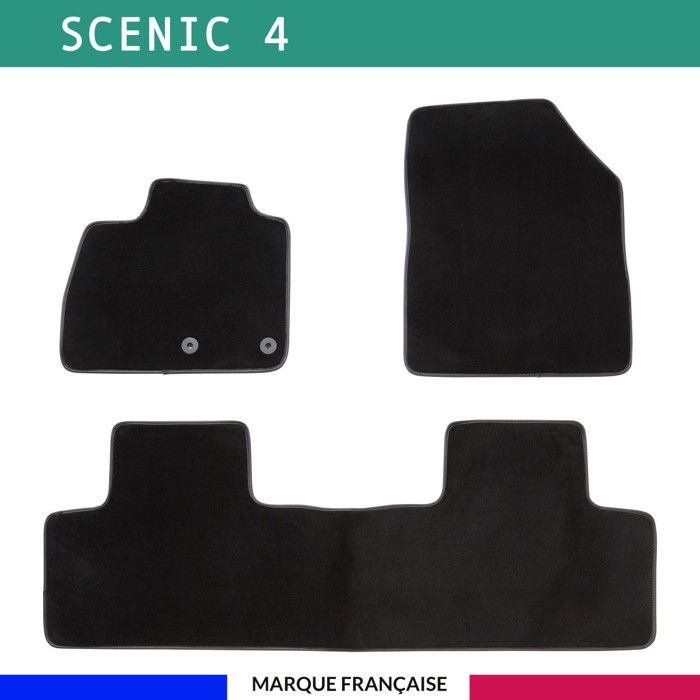 Tapis de voiture - Sur Mesure pour SCENIC 4 (dès 2016) - 3 pièces - Tapis de sol antidérapant pour automobile