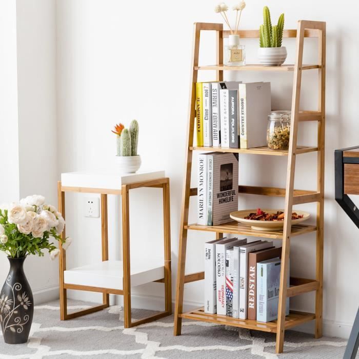 Bibliothèque à 4 Étagères pour Rangement en Bambou 45 x 30 x 119 CM Étagère à Chaussures pour Entrée, Salle de Bain, Salon, Couloir