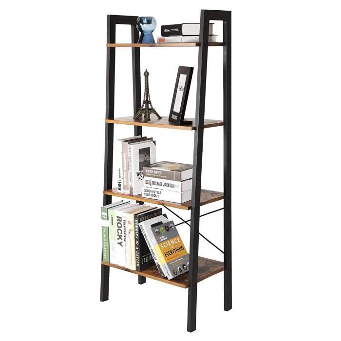 DIYA Meuble Etagère à 4 Niveaux(53x34x138cm), Meuble de Rangement, Bibliothèque Rétro Style Industriel - Pieds Métal