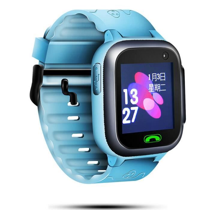 Montre Connectée Enfant 32 Mo + 32 Bleu clair Smartwatch LBS Tracker avec Caméra Appel SOS Calendrier Réveil pour Android iOS