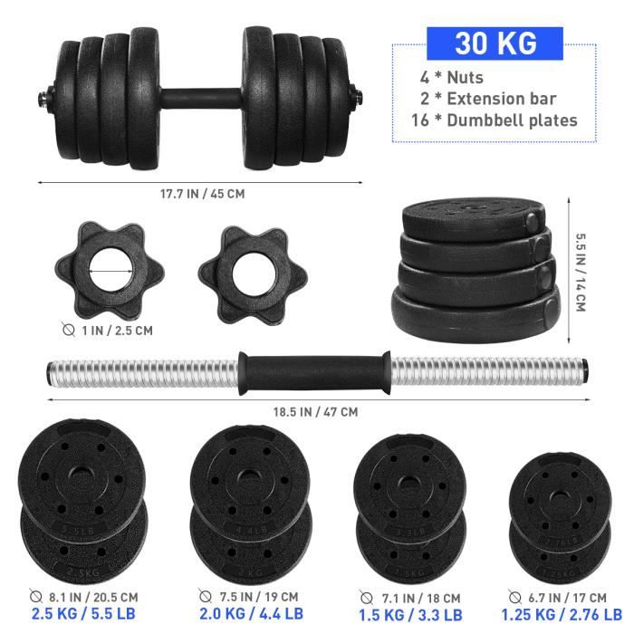 1 paire de 30 kg haltère réglable - BESPORTBLE -