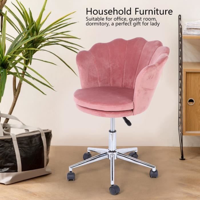 Chaise de bureau Velours Métal Rose Réglable Pivot Home Office Moderne Tendance Design Ergonomique Confortable -JID