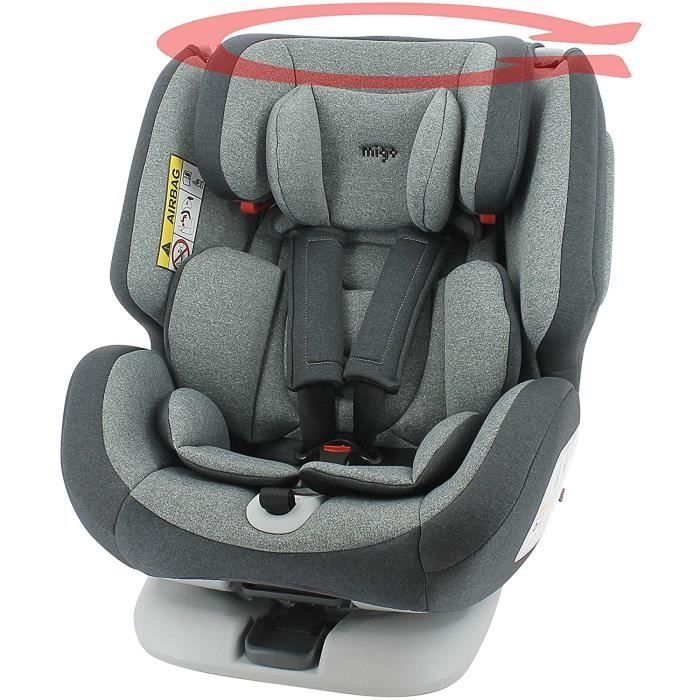 Siège auto isofix 360° pivotant groupe 0+/1/2/3 (0-36kg) - Dos à la route 0-18kg - Housse confort - Protection latérale - Migo