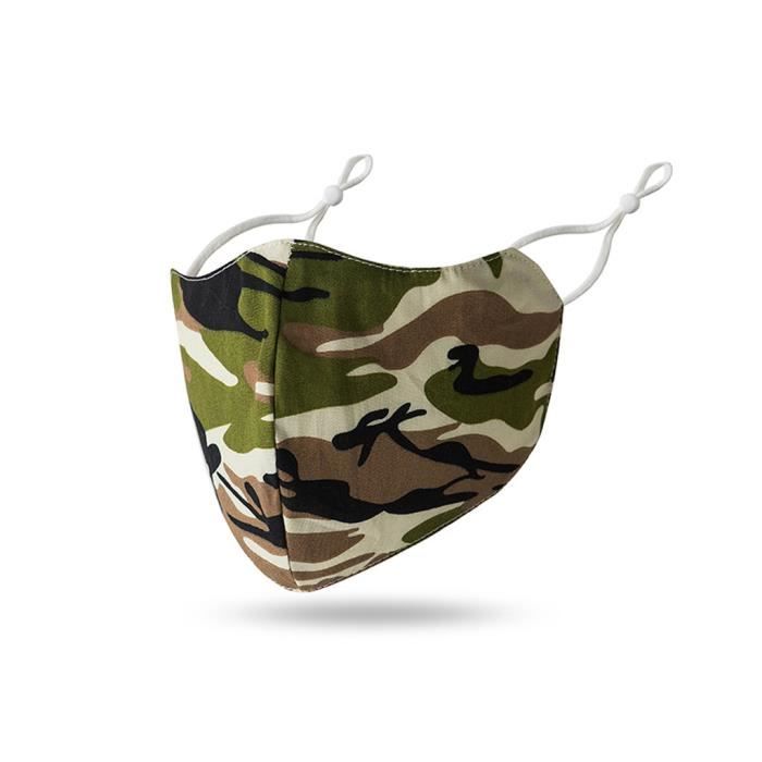 Masque lavable en coton respirable en coton réglable imprimé camouflage lavable adulte sécurité sportive604