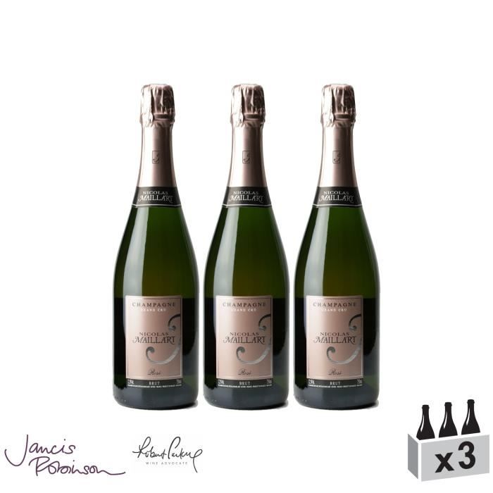 Champagne grand cru Brut Rosé - Champagne Nicolas Maillart - Lot de 3x75cl - 16-20 Jancis Robinson - Cépages Chardonnay, Pinot Noir