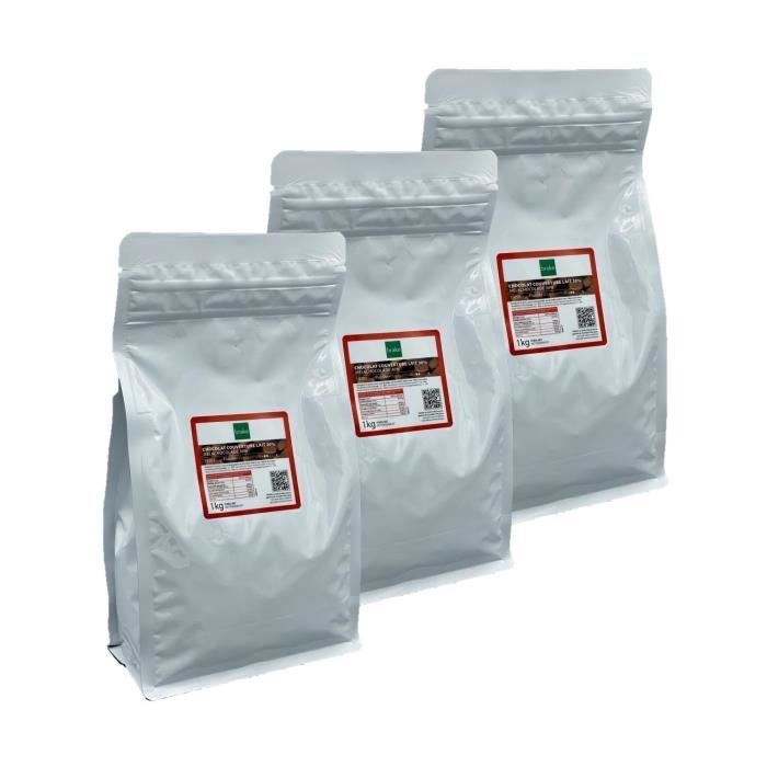 Lot 3x Pistole chocolat de couverture au lait 30% cacao - Sachet 1kg