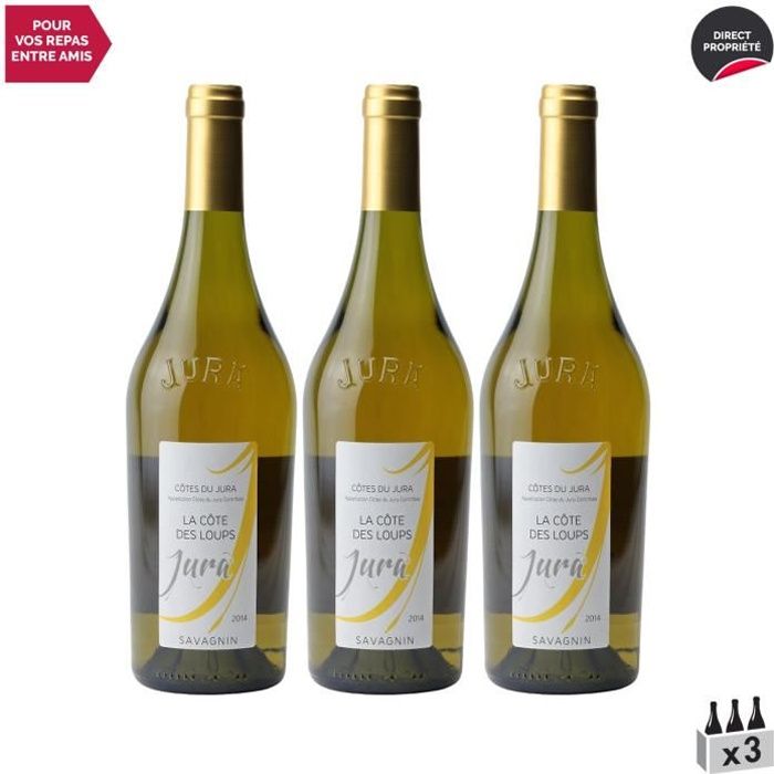 Côtes du Jura Savagnin Blanc 2014 - Lot de 3x75cl - La Côte des Loups - Vin AOC Blanc du Jura - Cépage Savagnin