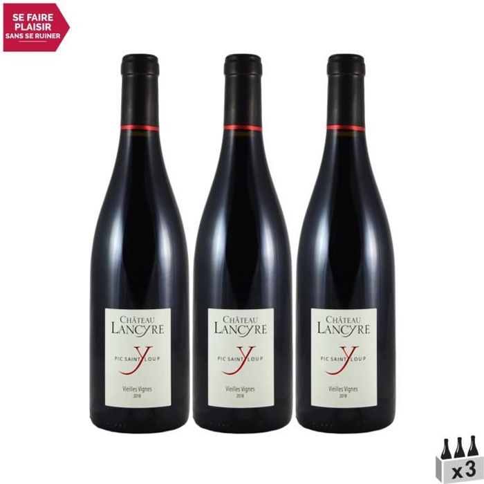 Pic Saint-Loup Cuvée Vieilles Vignes Rouge 2018 - Lot de 3x75cl - Château de Lancyre - Vin AOC Rouge du Languedoc - Roussillon