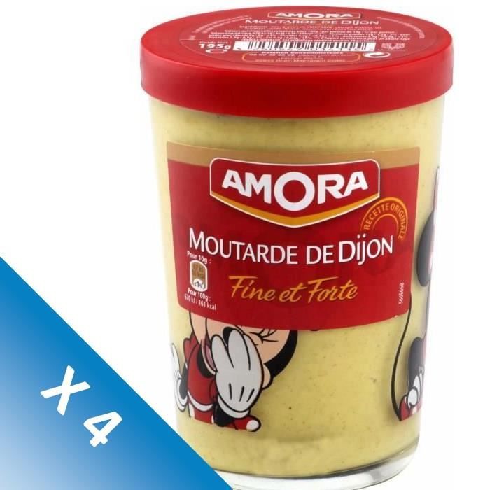 AMORA Moutarde Forte Verre Tv - 195 g - Lot de 4