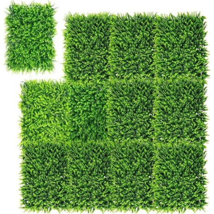COSTWAY 12 Panneaux de Plantes Artificiels 40x60CM Protection UV pour Jardin Maison Clôture et Décorations de Mariage Vert