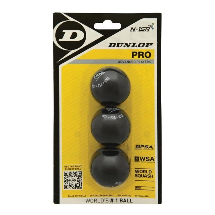 Lot de 3 balles de squash Dunlop pro blister - noir