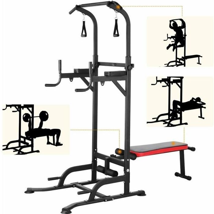 FEMOR Chaise Romaine Station Reglable Multifonctions Barre de Traction dips Banc de Musculation Power Tower Pliable