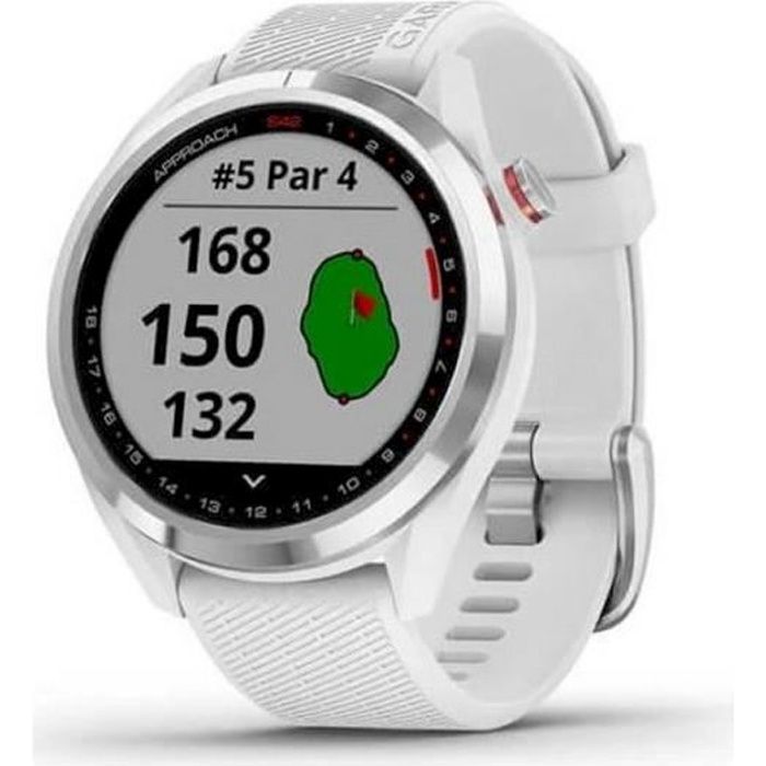 Garmin Montre de golf Approach® S42 argent poli avec bracelet blanc 010-02572-01