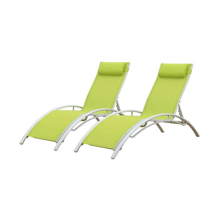 Lot de 2 transats GALAPAGOS en textilène vert - aluminium blanc