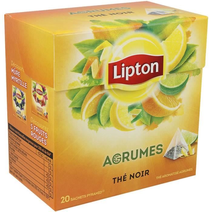 LOT DE 4 - LIPTON Thé Noir agrumes 20 Sachets pyramide