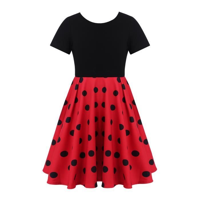 Robe Fille Enfant - style Marine École Vintage à pois Manches Courtes Fête Casual - de 3 à 12 ans