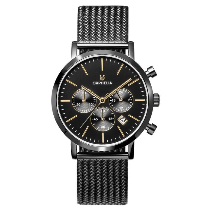 ORPHELIA - Montre Hommes - Quartz - Chronographe - Bracelet en Acier inoxydable - Noir - OR82801