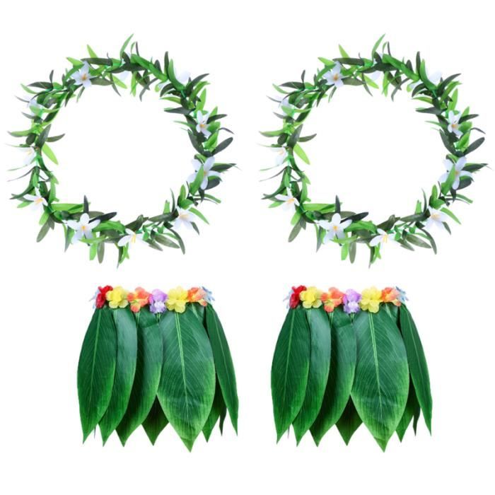 4 pièces adulte Tropical hawaïen vêtements de plage Hawaii Costume jupe d'herbe avec guirlande pour Luau Party Festival Traval