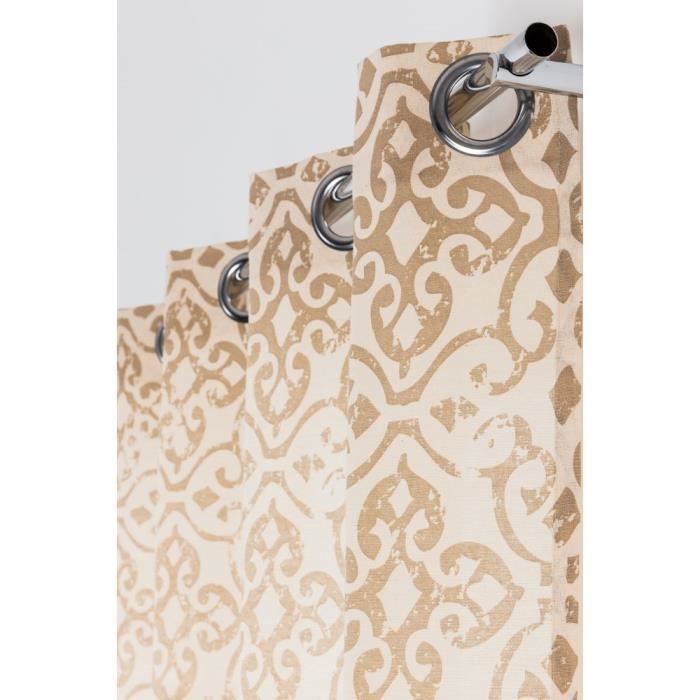 Rideau 140 x 260 cm à Oeillets Imprimé Baroque Fleurs de Lys Taupe