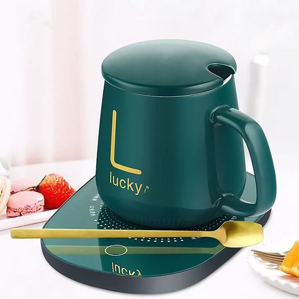 Tasse thermostatique chauffante 55 °C, tasse thermos intelligente, avec cuillère et sous-verre chauffant, pour le bureau la maison