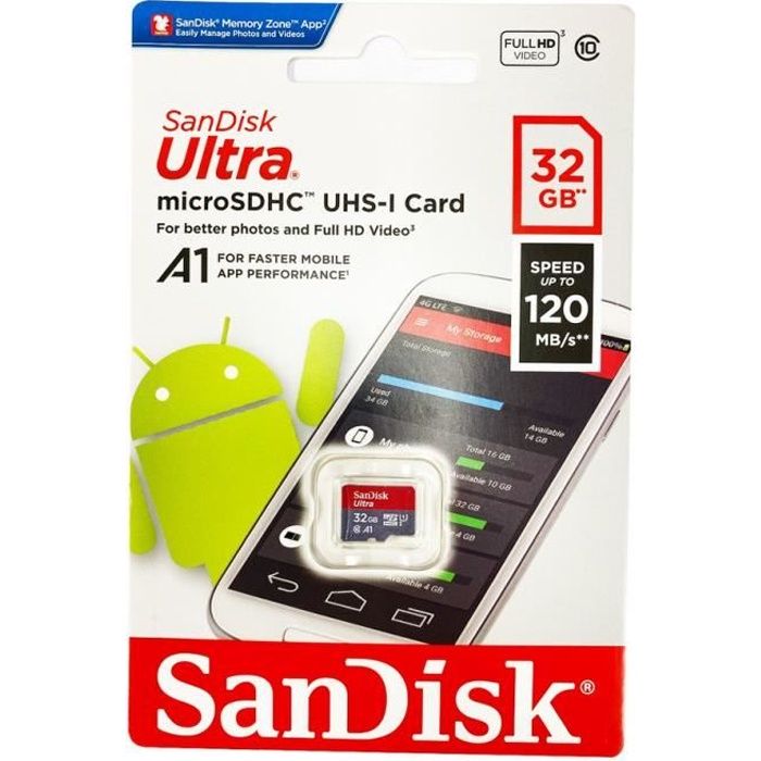 MICRO SD SDHC SANDISK ULTRA 32 Go 120Mb/s A1 CL