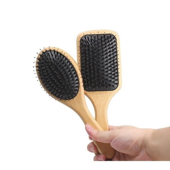 Brosse À Cheveux En Poils de Sanglier-Brosse À Cheveux Démêlante Courbée Et Aérée Pour Cheveux Longs, Épais,Ensemble de Cadeau de