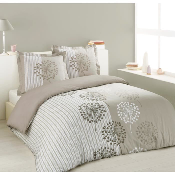 VISION Parure de couette Anna 100% coton - 1 housse de couette 240x260cm + 2 taies 65x65 cm - Beige