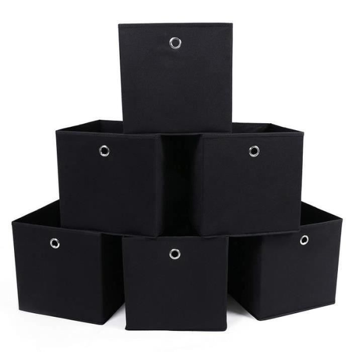 PC36916-Lot de 6 Boîtes-Tiroirs en Tissu Cube de Rangement Pliable Coffre pour Linge, Jouets, Vêtement 31 x 31x 31cm Noir