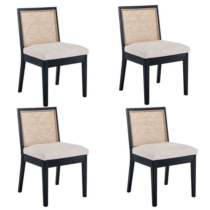 Wahson Chaise de Salle à Manger Lot de 4 Chaise Salle à Manger Rétro Chaise de Cuisine en Rotin et Bois pour Restaurant Noir
