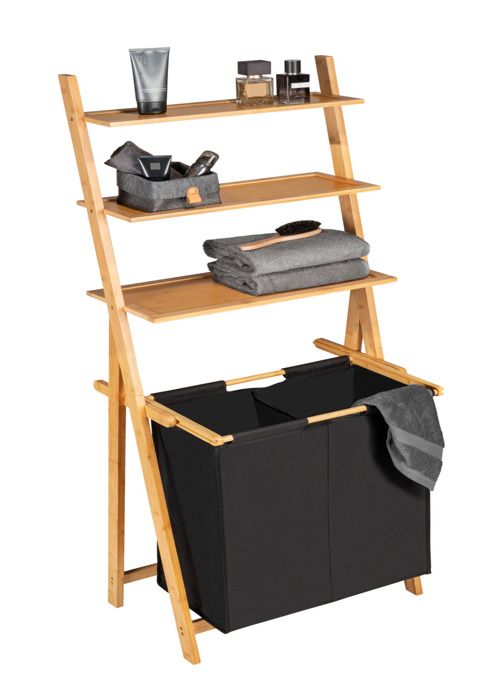 Étagère Échelle Salle de Bain - WENKO - ECORI - Panier à Linge 2 Compartiments - 3 Etagères - Bambou MDF Étagère Échelle Salle de Bain - WENKO - ECORI - Panier à Linge 2 Compartiments - 3 Etagères - Bambou MDF