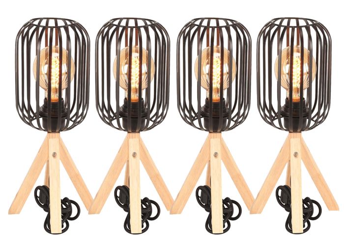 Lampe de Table - IDEGU - Vintage Industriel - Trépied en Bois - E27 - 60W Max