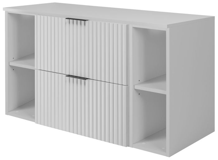 Meuble de Salle de Bain Suspendu Sous Vasque avec 2 Étagères Extensions et Plan FLOW – Blanc – 100 cm