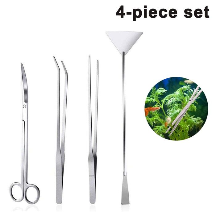 Meilleurs prix pour Outil d'aquascaping pour aquarium, pince longue, ciseaux, spatule, ensemble de plantes aquatiques 4 en 2 en acier inoxydable pou