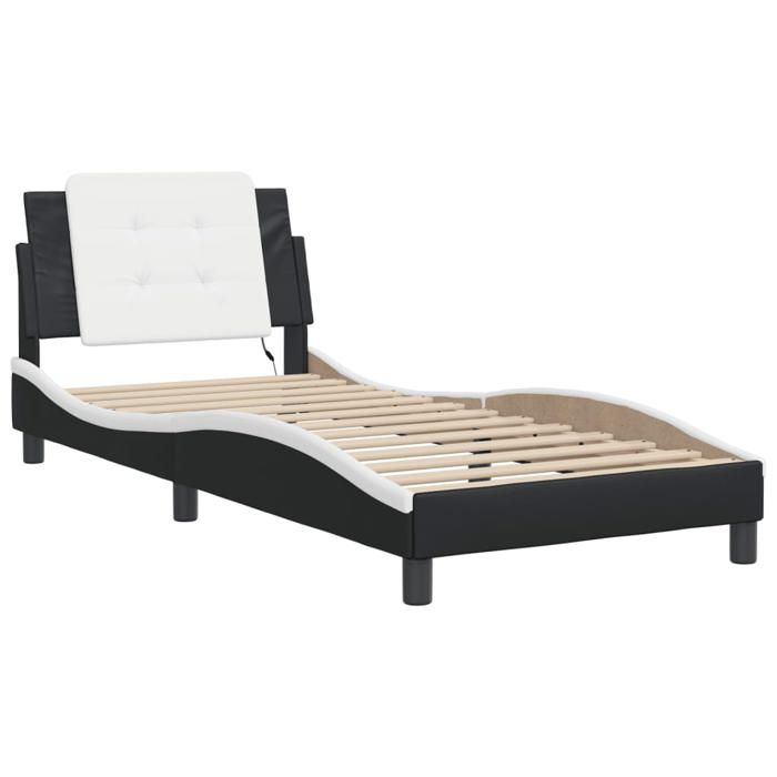 RemiseLit 1 personne Cadre de lit simple avec LED sans matelas noir et blanc 80 x 200 cm JILIMAISON2025 6360040
