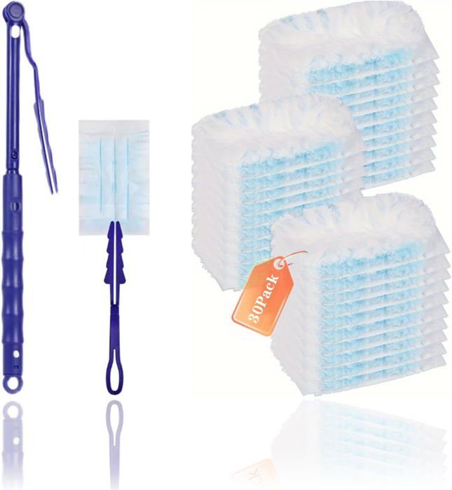 Kit Recharge 32 Pièces Swiffer Plumeau Poussière - 360° Avec Poignée Et Perche Télescopique