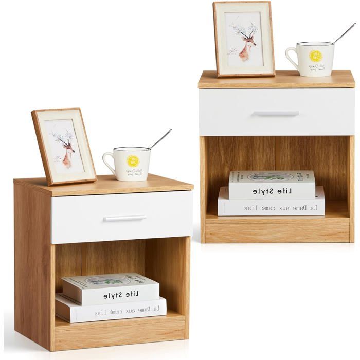 Table de Chevet Lot de 2 Table de Nuit Commode Chambre avec 1 Tiroir Convient pour Salon Chambre 39 x 29 x 41 cm Chêne & Blanc Table de Chevet Lot de 2 Table de Nuit Commode Chambre avec 1 Tiroir Convient pour Salon Chambre 39 x 29 x 41 cm Chêne & Blanc