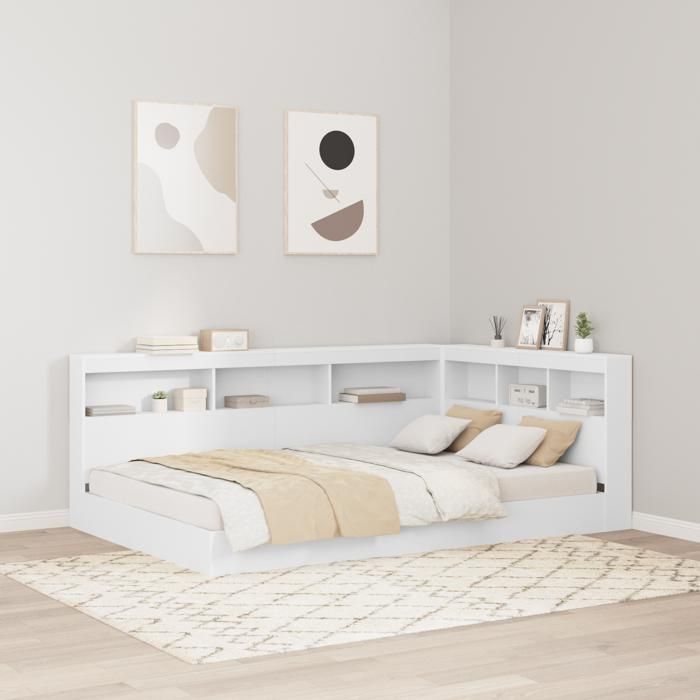 Moderne Tête de lit de rangement - tête de lit en L - Blanc 120 cm Bois dingénierie@FR(3712931)