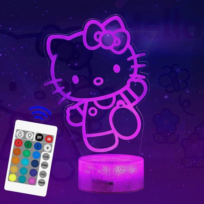 Lampe Kitty Mignon Kitty Decor Lampe - 3D 16 Couleurs Intelligent TéLéCommande Veilleuse Kitty Cadeaux Pour Les Enfent Blanc