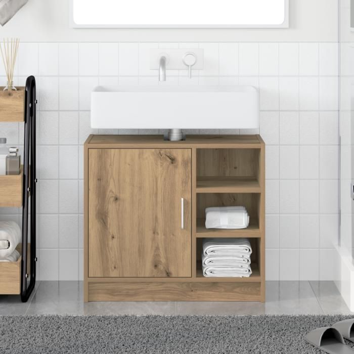 Meuble sous évier - Chêne Artisan - 63x29x55 cm - Bois dingénierie - Finition mate