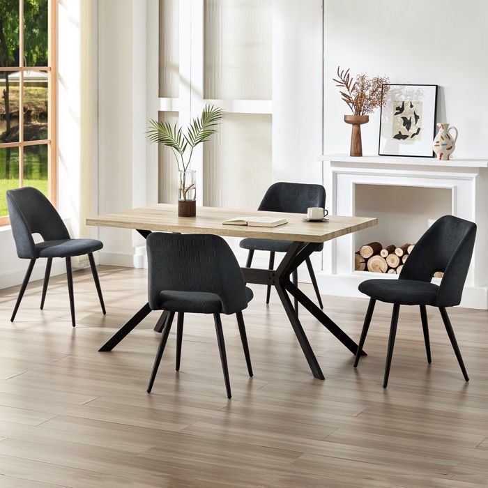 Table de salle à manger avec 4 chaises - WAFTING - WAFTING - 140x80x73 cm - Grain de hêtre clair - Chaises velours noir