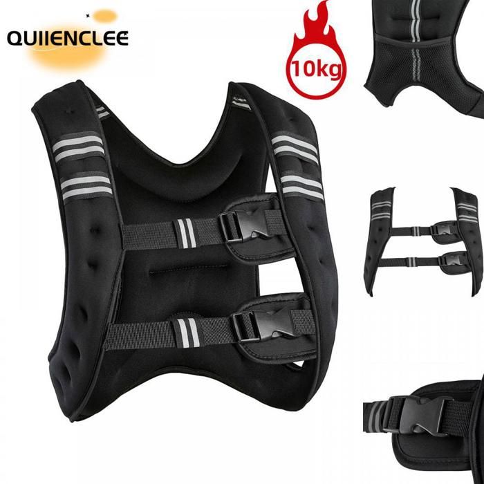 Gilet lesté respirant de 10 kg tissu LYCRA® BLACK QUIIENCLEE design réfléchissant pour la course à pied et le fitness