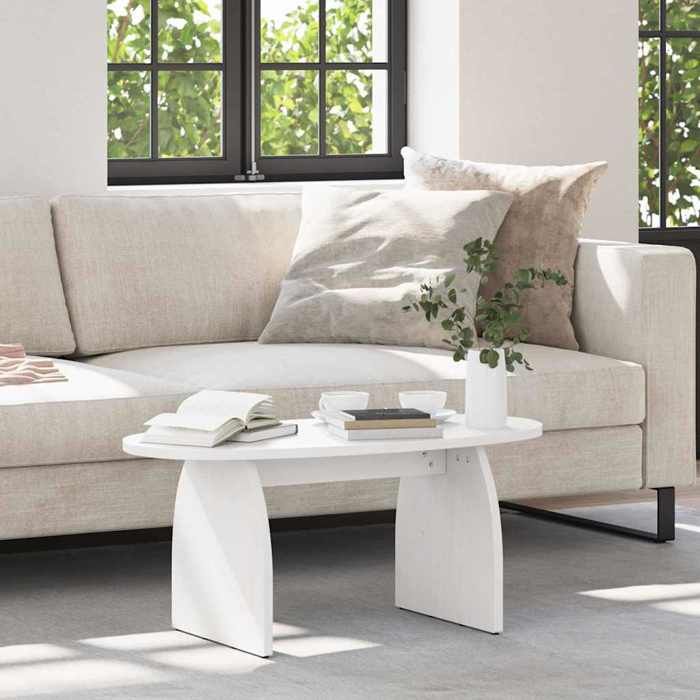 Table basse - MOTHINESSTO - Ovale - Bois massif en pin - Blanc - 80 x 40 x 35 cm