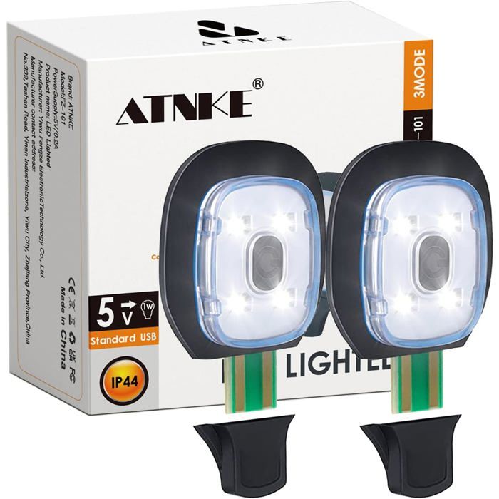 Lot de 3 lumières LED de rechange pour bonnet lumineux avec lumière, lampe de rechange USB rechargeable, étanche, convient pour bonnet, lumière blanche