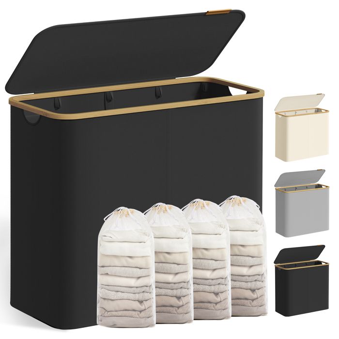 Panier à Linge - SONGMICS - 200 L - 4 Compartiments - Tissu Oxford - Noir dEncre