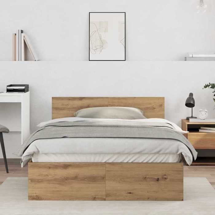 CHIC Lit adulte2 places - 120x190 cm Structure/Cadre de lit Chêne artisanal 120 x 190 cm Bois dingénierie #Sara86303