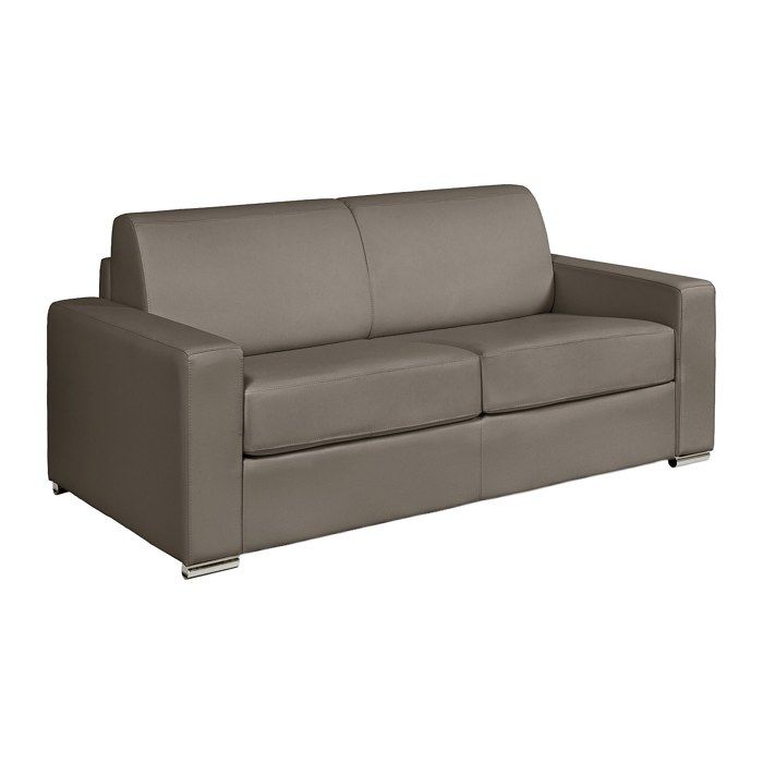 Canapé 3 places convertible express cuir de buffle taupe - Couchage 140 cm - Matelas 14 cm - CALITO